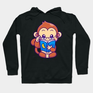 Cute Monkey Reading Book Banana With Glasses Cartoon Hoodie